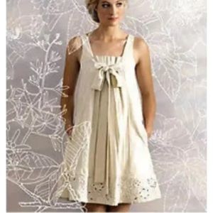 RANNA GILL | ANTHROPOLOGIE Ice Memory Linen Cotton Pleated Boho Lagenlook Dress